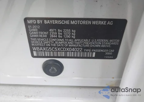 2012 BMW 528I from USA, damaged, VIN WBAXG5C5XCDX04022